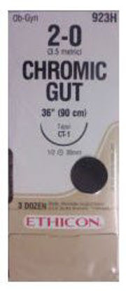 Picture of Suture with Needle Absorbable Uncoated Undyed Suture Chromic Gut Size 2 - 0 36 Inch Suture 1-Needle 36 mm Length 1/2 Circle Taper Point Needle923H