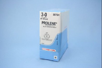 Picture of Suture with Needle Prolene™ Nonabsorbable Uncoated Blue Suture Monofilament Polypropylene Suture Size 3 - 0 36 Inch Suture Double-Armed 26 mm Length 1/2 Circle Taper Cut Needle8976H