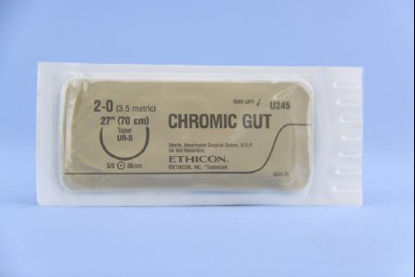 Picture of Suture with Needle Absorbable Uncoated Undyed Suture Chromic Gut Size 2 - 0 27 Inch Suture 1-Needle 36.4 mm Length 5/8 Circle Taper Point NeedleU245H