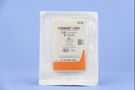 Picture of Suture with Needle Ethibond Nonabsorbable Coated Green Suture Braided Polyester Size 2 - 0 30 Inch Suture Double-Armed 22 mm Length 1/2 Circle Taper Point NeedleMX763