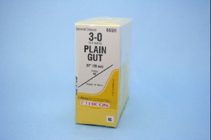 Picture of Suture with Needle Absorbable Uncoated Undyed Suture Plain Gut Size 3 - 0 27 Inch Suture 1-Needle 60 mm Length Straight Conventional Cutting Needle665H