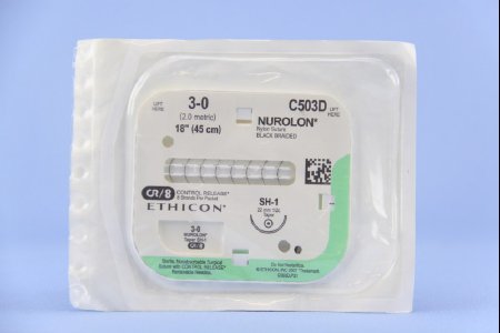 Picture of Suture with Needle Nurolon™ Nonabsorbable Coated Black Suture Braided Nylon Size 3 - 0 18 Inch Suture 1-Needle 22 mm Length 1/2 Circle Taper Point NeedleC503D