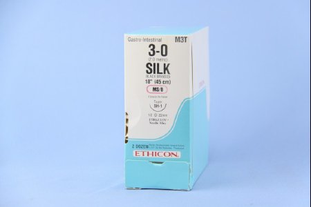 Picture of Suture with Needle Perma-Hand™ Nonabsorbable Coated Black Suture Braided Silk Size 3 - 0 18 Inch Suture 1-Needle 22 mm Length 1/2 Circle Taper Point NeedleM3T