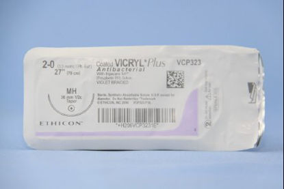 Picture of Antibacterial Suture with Needle Coated Vicryl™ Plus Absorbable Coated Violet Suture Braided Polyglactin 910 with Irgacare MP Antibacterial Suture Size 2 - 0 27 Inch Suture 1-Needle 36.4 mm Length 1/2 Circle Taper Point NeedleVCP323H