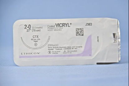 Picture of Suture with Needle Coated Vicryl™ Absorbable Coated Violet Suture Braided Polyglactin 910 Size 2 - 0 27 Inch Suture 1-Needle 48 mm Length 1/2 Circle Taper Point NeedleJ363H
