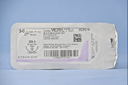 Picture of Antibacterial Suture with Needle Coated Vicryl™ Plus Absorbable Coated Undyed Suture Braided Polyglactin 910 with Irgacare MP Antibacterial Suture Size 3 - 0 27 Inch Suture 1-Needle 22 mm Length 1/2 Circle Taper Point NeedleVCP219H