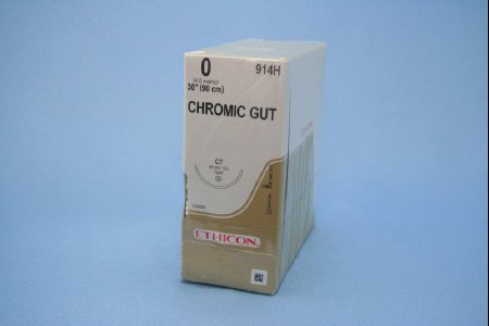 Picture of Suture with Needle Absorbable Uncoated Undyed Suture Chromic Gut Size 0 36 Inch Suture 1-Needle 40 mm Length 1/2 Circle Taper Point Needle914H