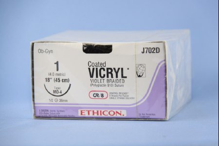 Picture of Suture with Needle Coated Vicryl™ Absorbable Coated Violet Suture Braided Polyglactin 910 Size 1 18 Inch Suture 1-Needle 36.4 mm Length 1/2 Circle Taper Point NeedleJ702D