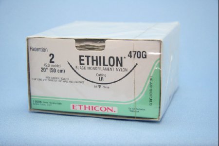Picture of Suture with Needle Ethilon™ Nonabsorbable Uncoated Black Suture Monofilament Nylon Size 2 20 Inch Suture 1-Needle 75 mm Length 3/8 Circle Reverse Cutting Needle470G