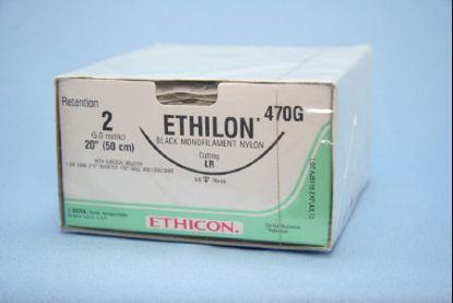 Picture of Suture with Needle Ethilon™ Nonabsorbable Uncoated Black Suture Monofilament Nylon Size 2 20 Inch Suture 1-Needle 75 mm Length 3/8 Circle Reverse Cutting Needle470G