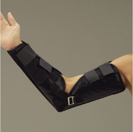 Picture of Elbow Splint DeRoyal® Large Hook and Loop Closure Left or Right Elbow 11 Inch Forearm Circumference / 13-1/2 Inch Bicep Circumference Brown6001-03