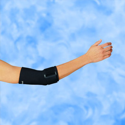 Picture of Elbow Sleeve With Support Strap DeRoyal® Large Pull-On / Hook and Loop Strap Closure Left or Right Elbow 11 to 12 Inch Forearm Circumference BlackNE7728-74