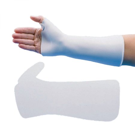 Picture of Wrist Splint with Thumb Spica Rolyan® Pre-Cut / Solid Polyflex II® Left or Right Hand White MediumA678320