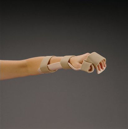 Picture of Resting Pan Mitt Hand / Wrist Splint with Strapping Rolyan® Preformed Thermoplastic Left Hand White LargeA7645
