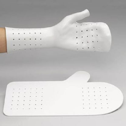 Picture of Resting Pan Mitt Hand Splint Rolyan® Ezeform® Pre-Cut / Solid Ezeform® Left or Right Hand White SmallA762SE