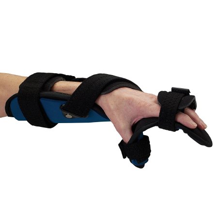 Picture of Resting Hand / Forearm Orthosis Rolyan® Advanced Aluminum / Foam / Stainless Steel Left Hand Blue Medium56072302