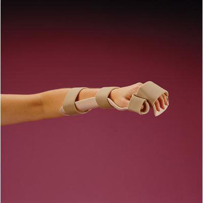 Picture of Resting Pan Mitt Hand / Wrist Splint with Strapping Rolyan® Preformed Thermoplastic Right Hand Beige MediumA76422